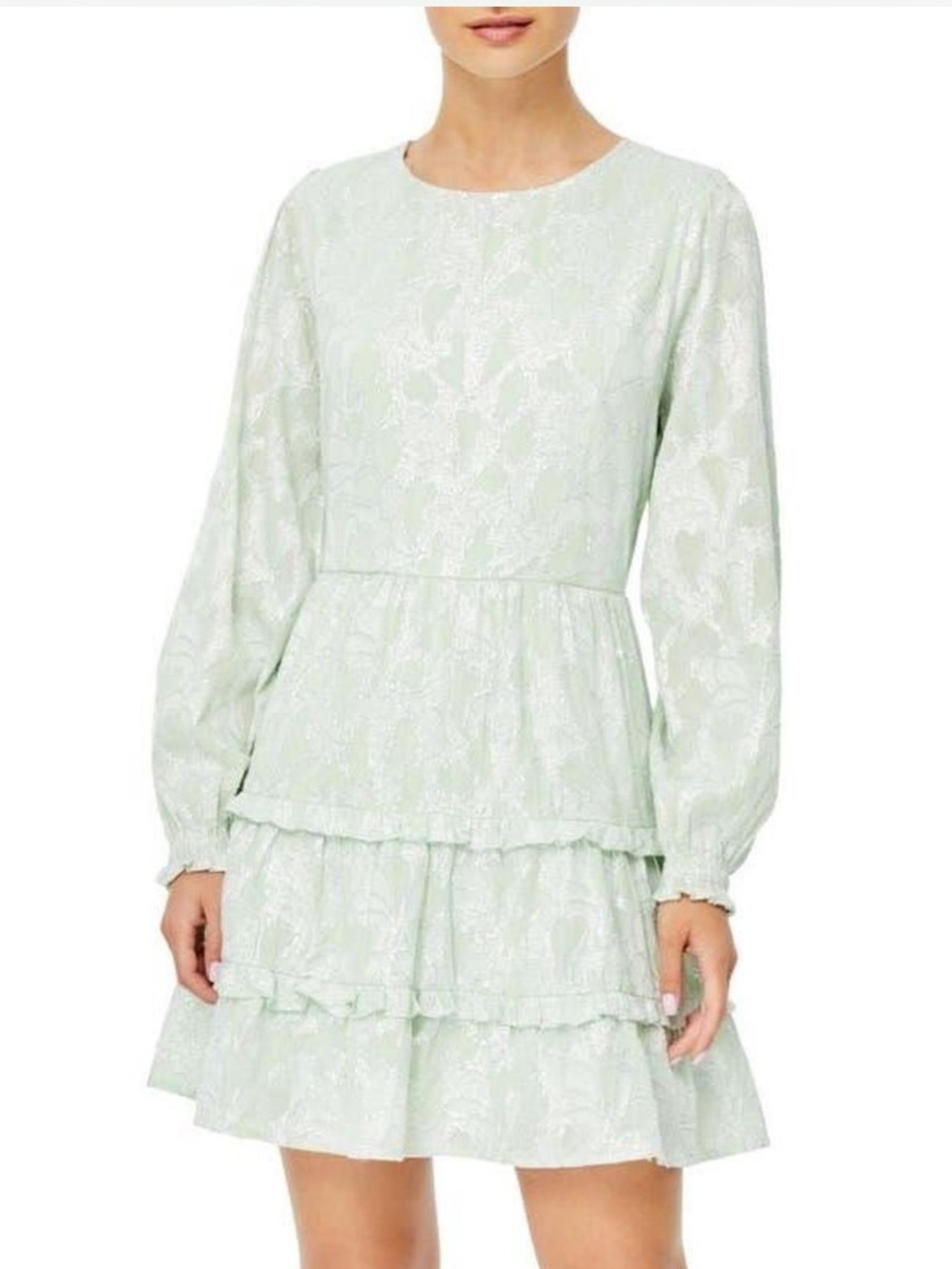 Roller Rabbit Green Floral Tiered Long-Sleeve Dress Large Whimsy Garden Party